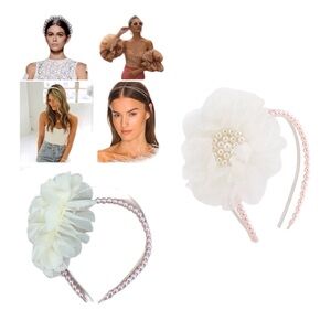 Pearl & Flower Headband Set Women Color Pink & White